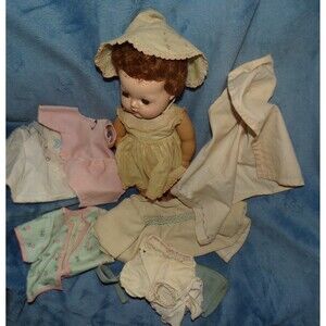 Vintage Tiny Tears RARE Carrot TOP 50's Doll Case Clothes  doll diapers more
